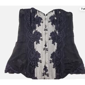Victoria’s Secret Black & Silver Corset Bustier Lingerie Top Lace Up Back Sz M